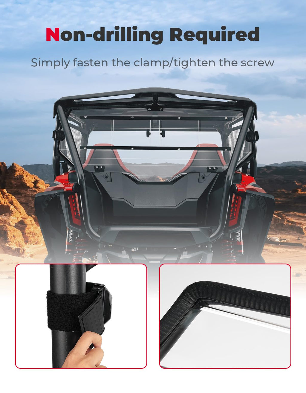 UTV Rear Windshield Sliding Vented Back Window for Talon 1000X-4 – fits Honda Talon (view 4)