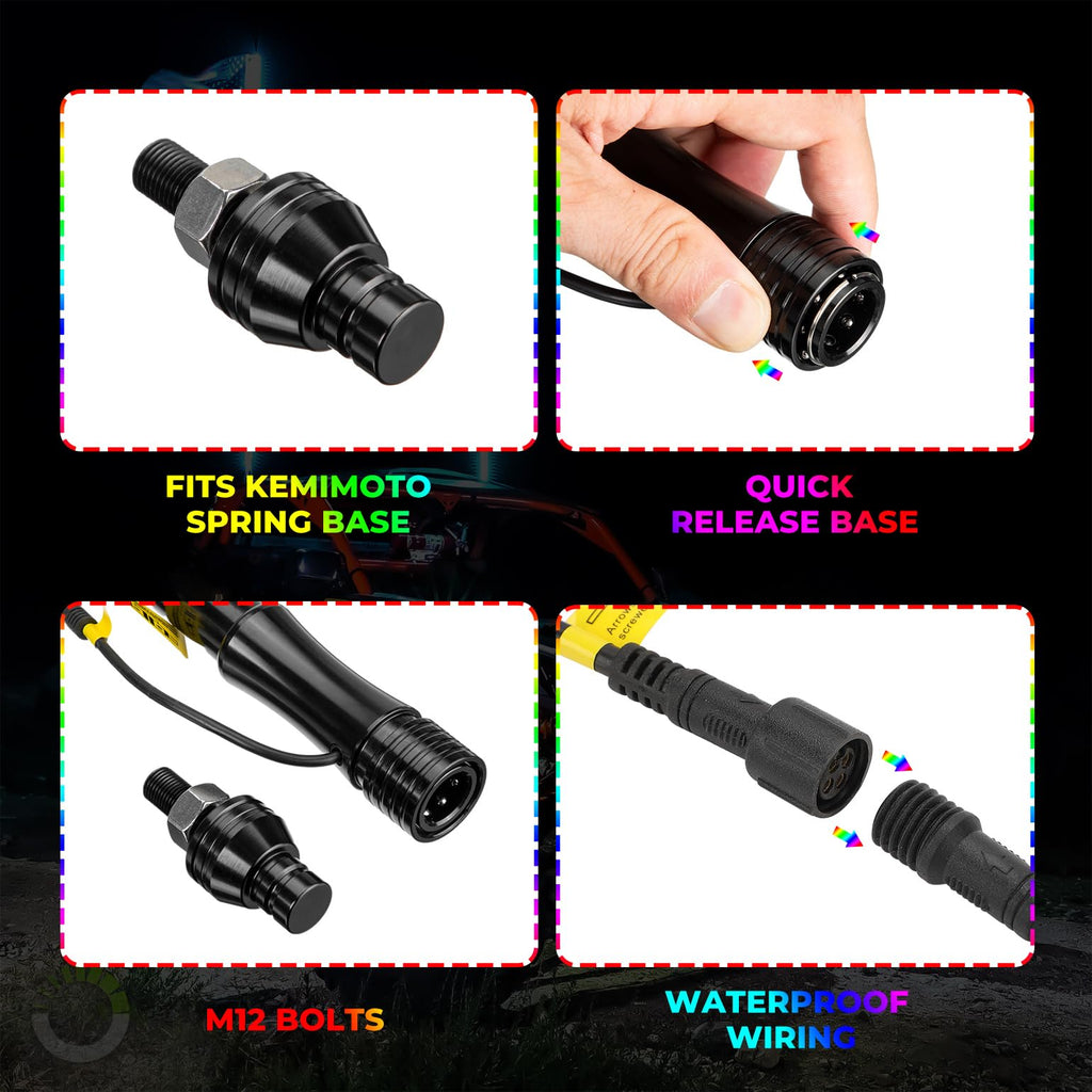 3FT Black Limited LED Whip Light with RF Remote Control 2pcs