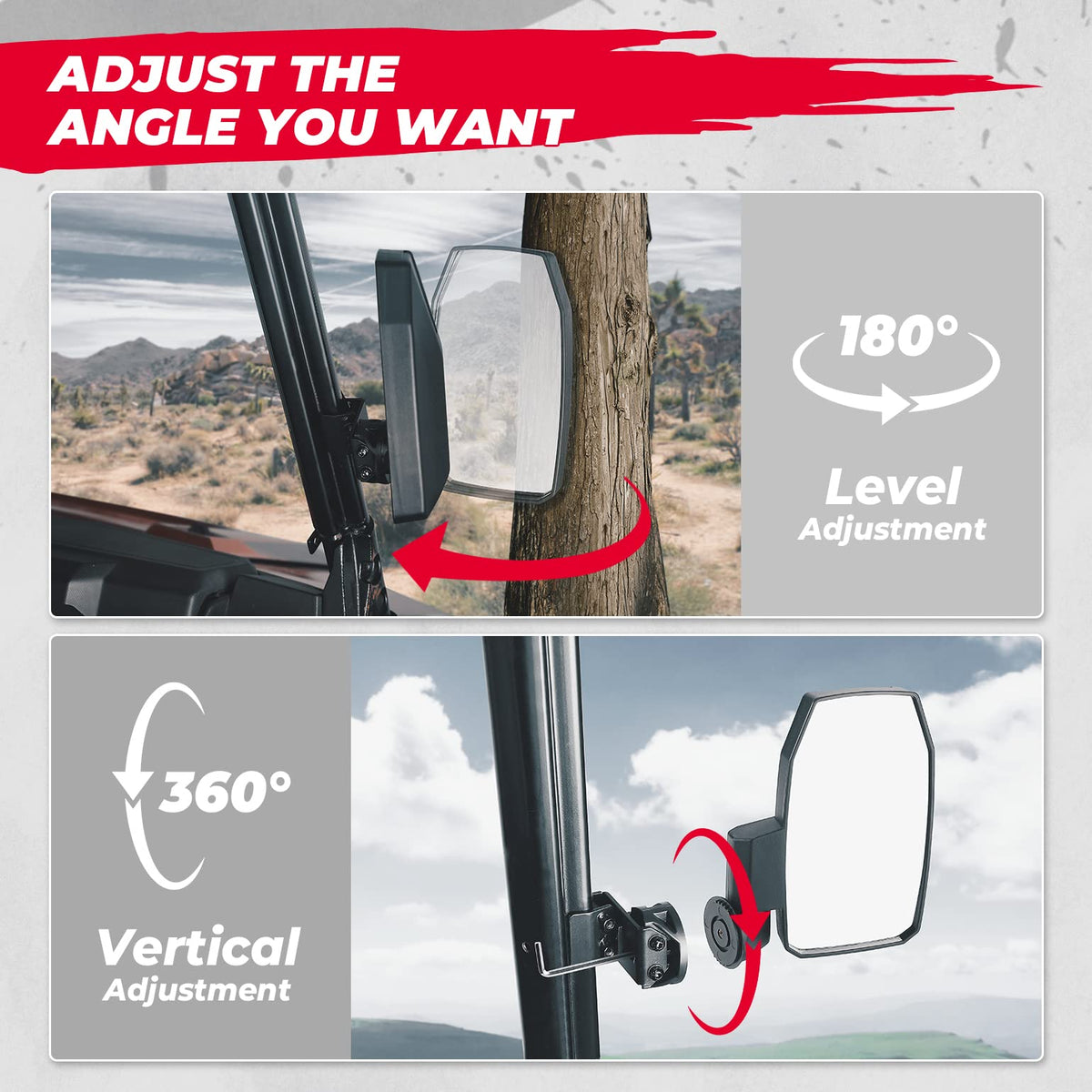 Wider UTV Side Mirrors Pro-Fit for Polaris Ranger XP/ General/ Defender (1 pair)