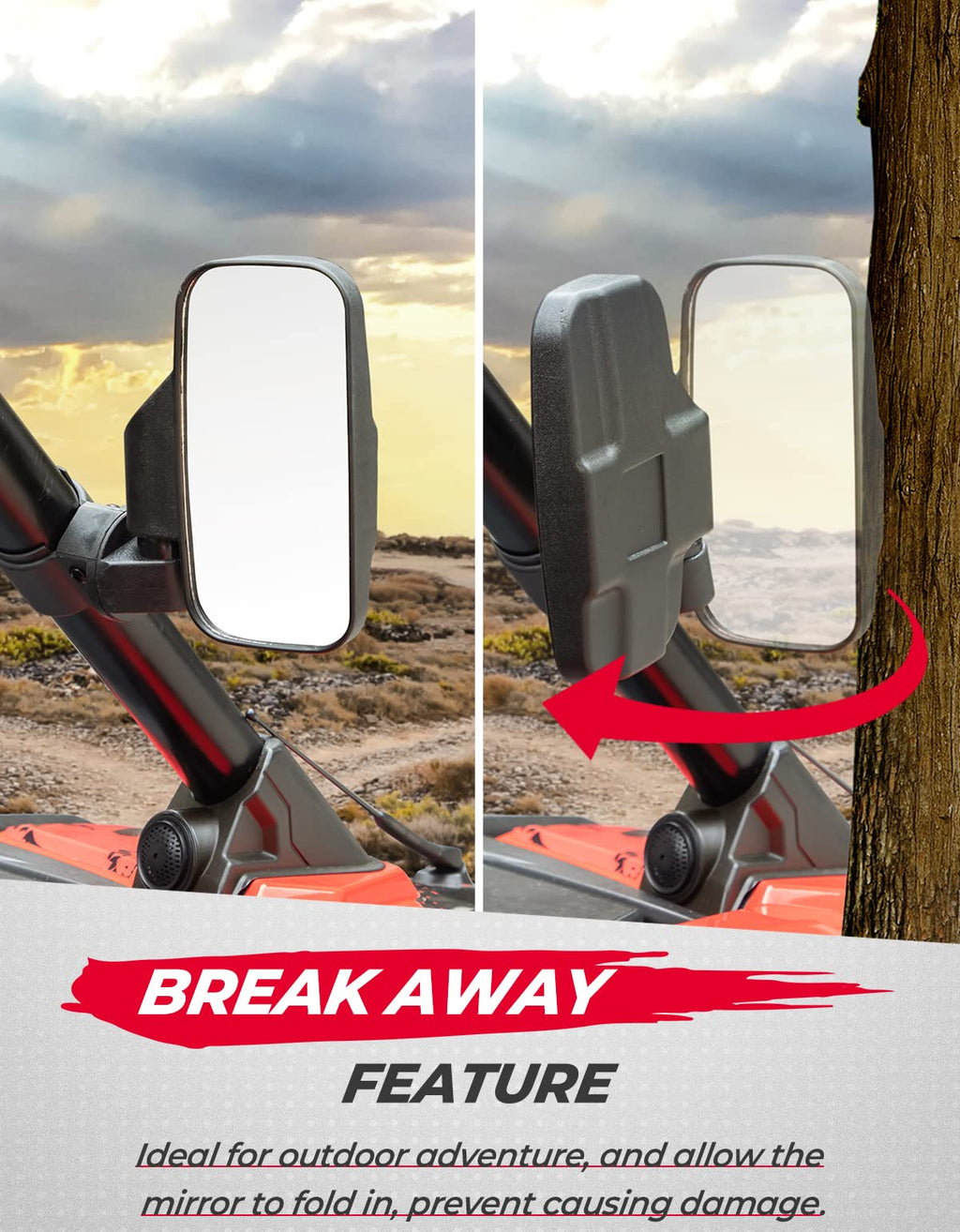 UTV 1.75"-2" Side View High Impact Convex Mirror for Can-am/Mule/Ranger/RZR