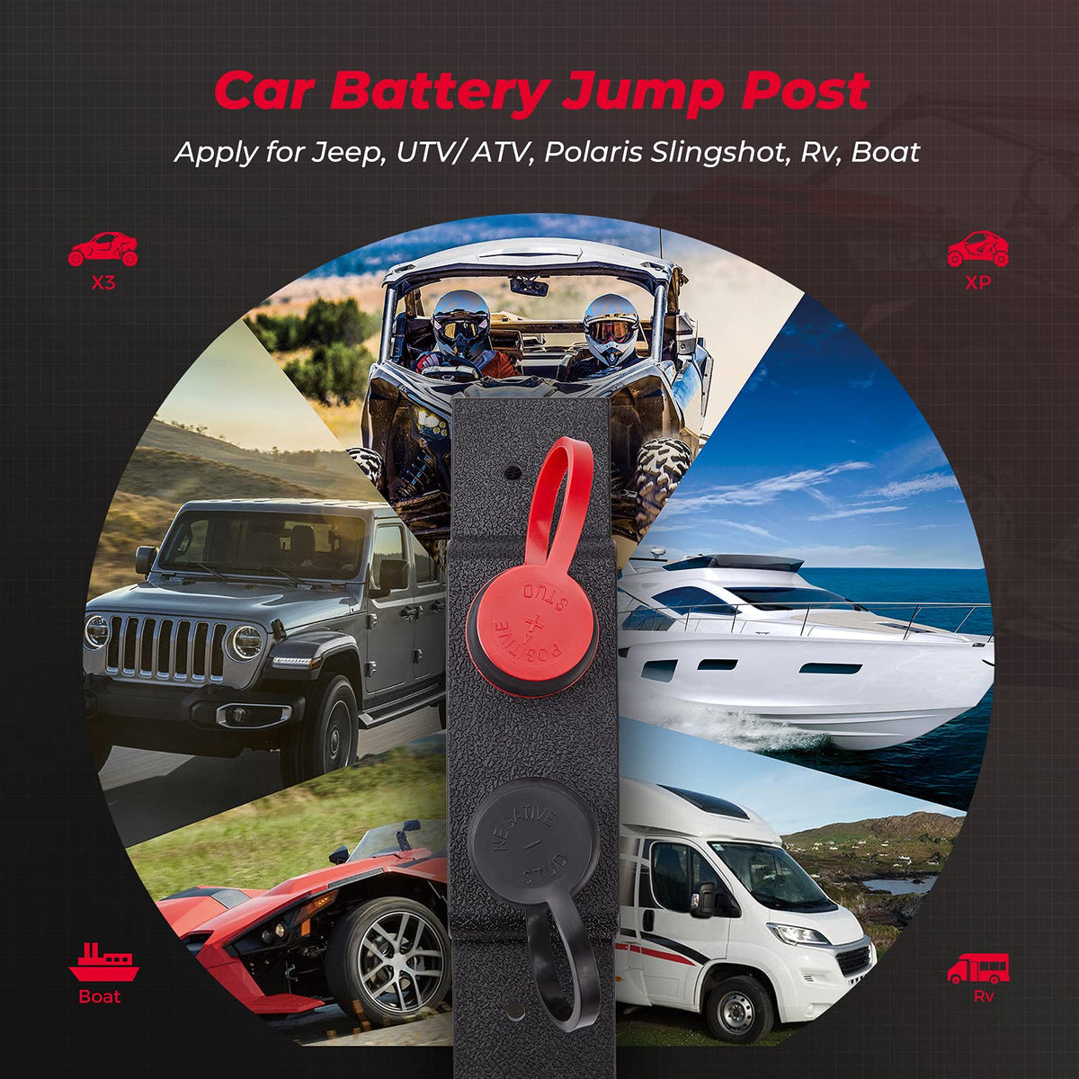 Universal Battery Jump Post Starter Terminal Relocation Kit for Can-Am Maverick X3, Polaris