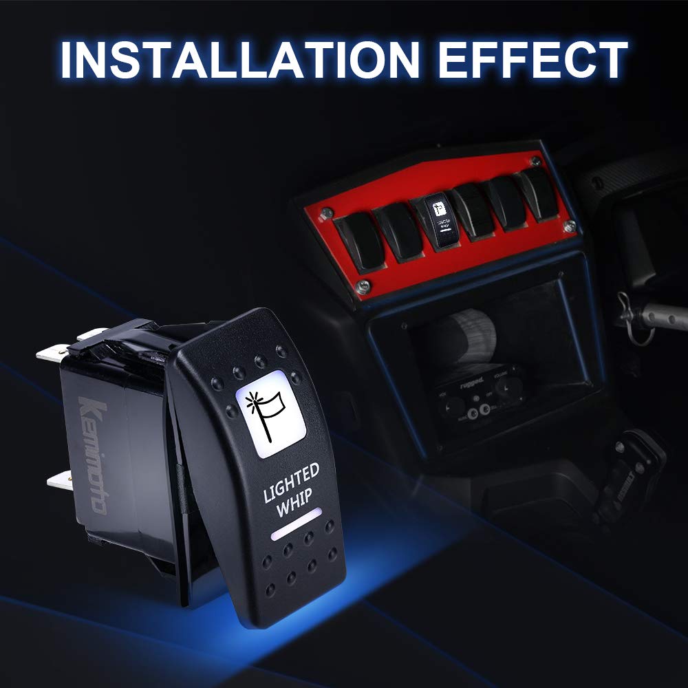 Lighted Whip Illuminated Marine Rocker Switch 12V