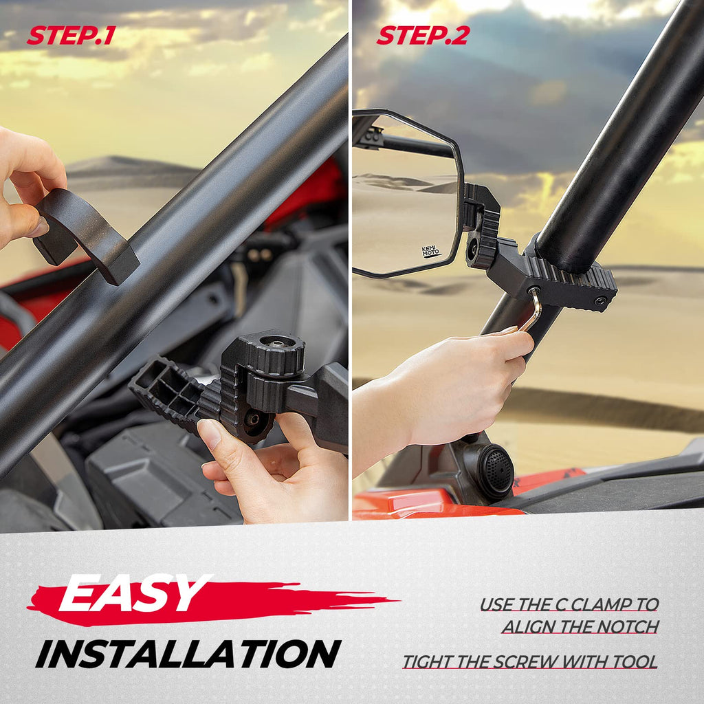UTV Side Mirrors Fit 1.65"-2" Roll bar for RZR/ X3/ Pioneer/ Talon/ Kawasaki/ CFMOTO (1 pair)