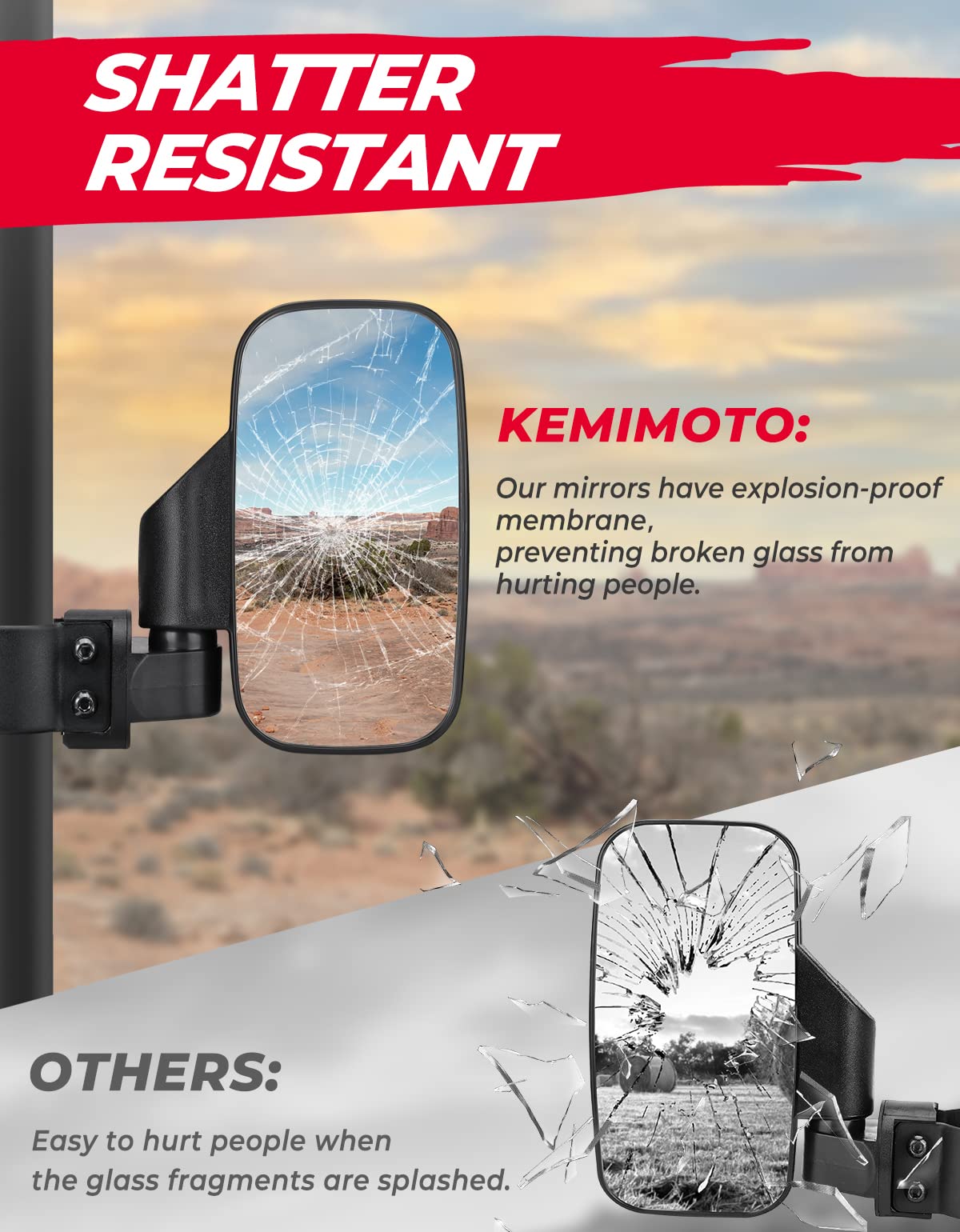 UTV 1.75"-2" Side View High Impact Convex Mirror for Can-am/Mule/Ranger/RZR