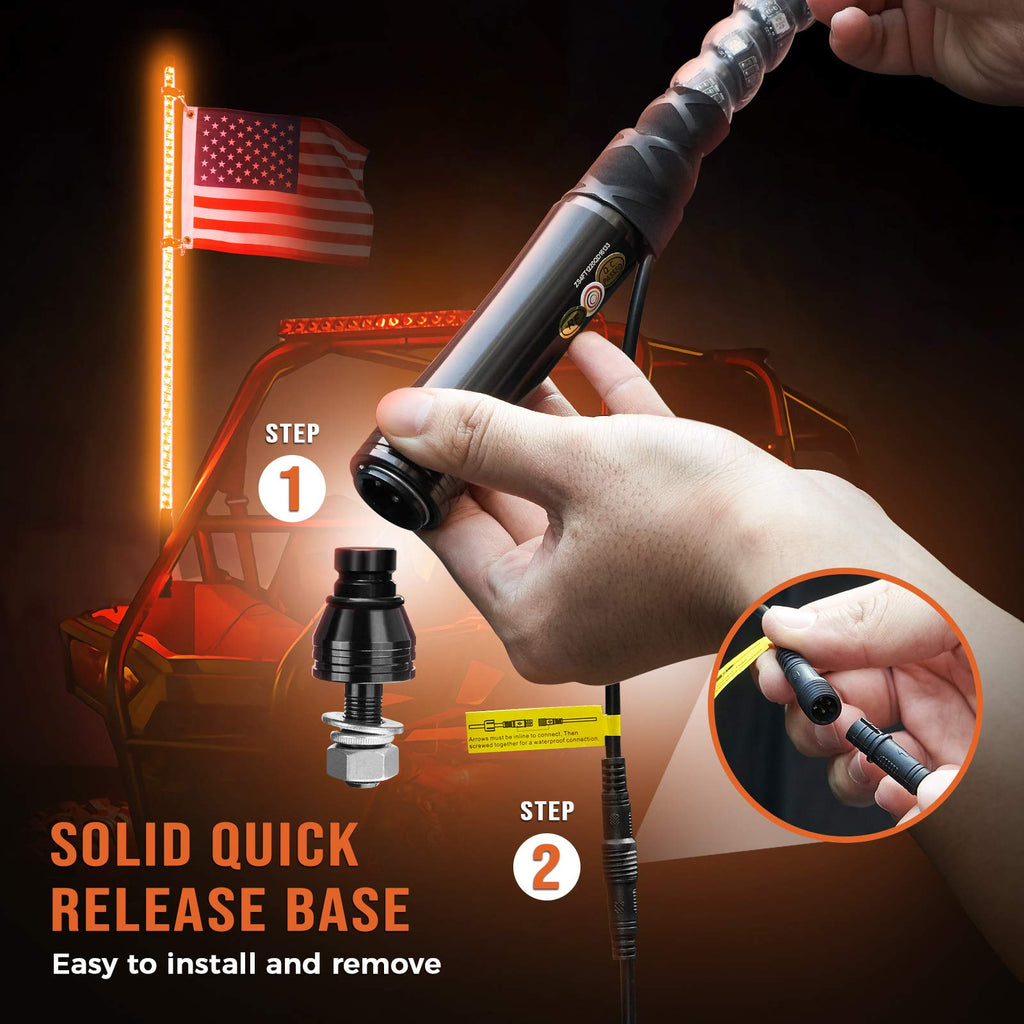 2pcs 5FT UTV Spiral Whip Light with RF Remote Control