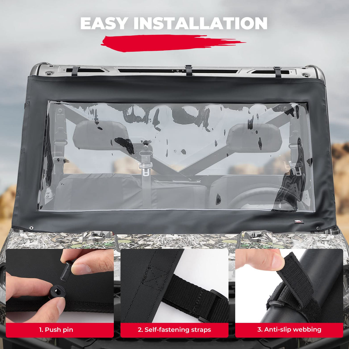 Soft Front Windshield, PVC Waterproof Panel for Ranger XP 1000 / Crew 2017-2024 – fits Polaris Ranger Crew XP 1000 (view 5)