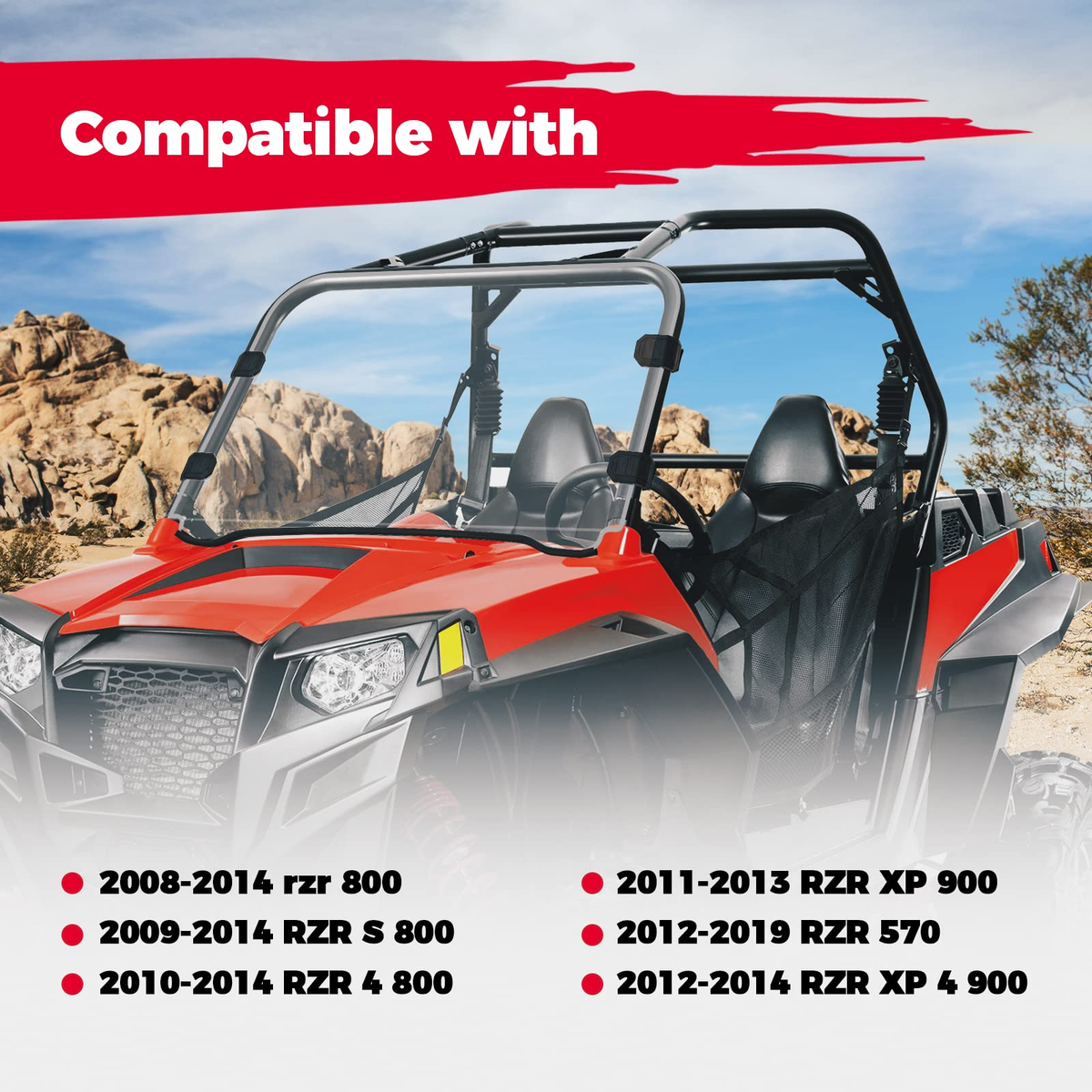 Front Full PC Windshield for Polaris RZR 570 800/4 800S XP 900/4