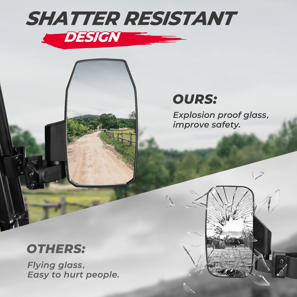 Wider UTV Side Mirrors Pro-Fit for Polaris Ranger XP/ General/ Defender (1 pair)