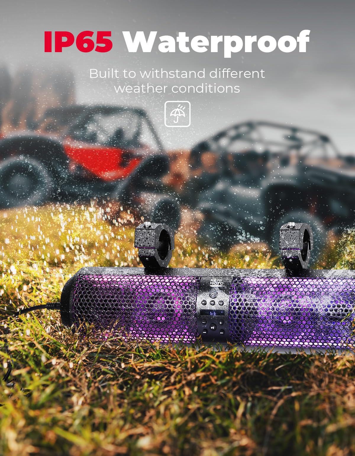 18" UTV Sound Bar RGB Bluetooth for Can Am Maverick X3/ RZR w/ 1.56"-2.25" Roll Bar