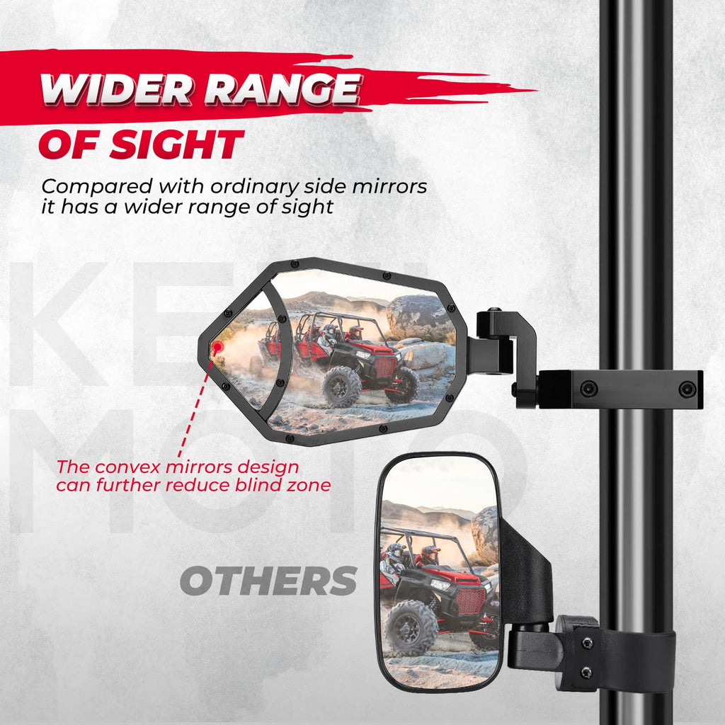 CNC Aluminum UTV Side Mirrors for 1.6"-2" Roll Bar