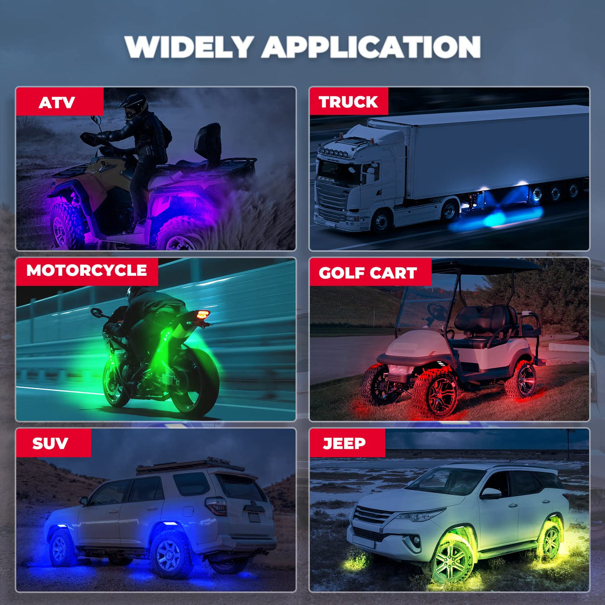 Universal 6 Pods RGB Rock Light Kit for UTV ATV Jeep Truck SUV Car