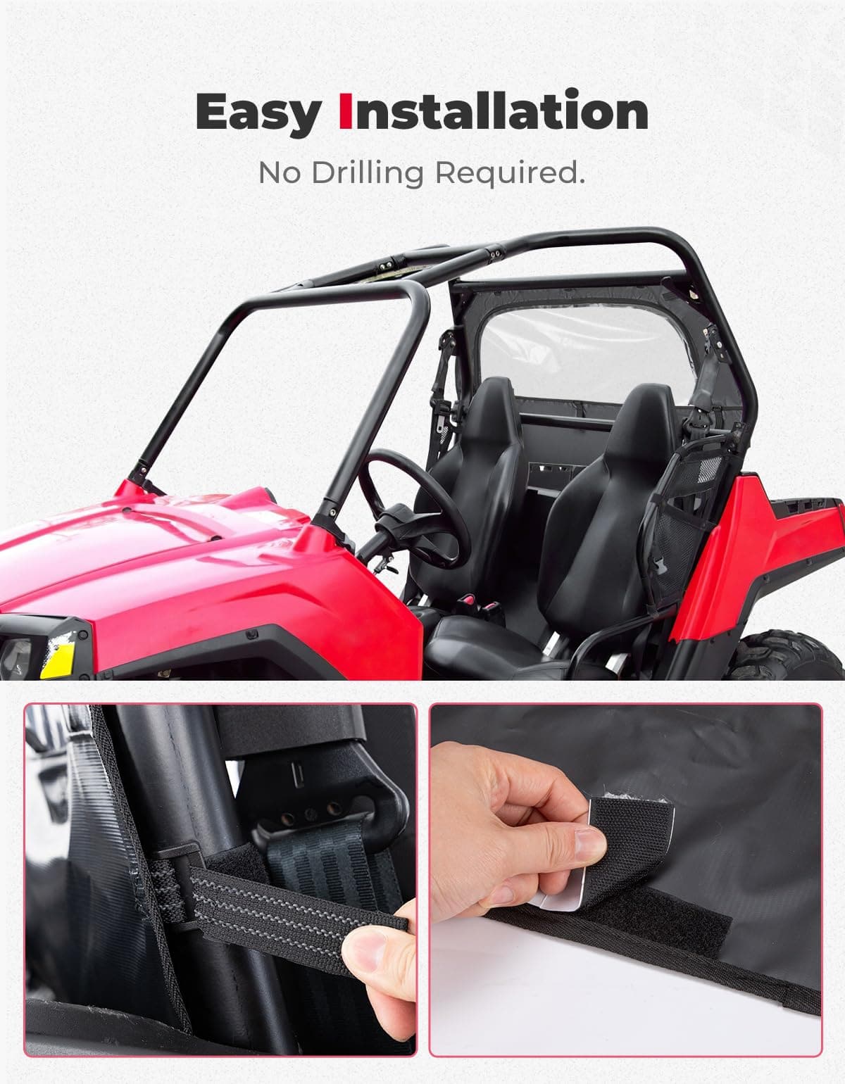 UTV Rear Windshield with Zipper for Polaris RZR 570, RZR Trail 570, 800, S 800, 900 – fits Polaris RZR 570 (view 6)