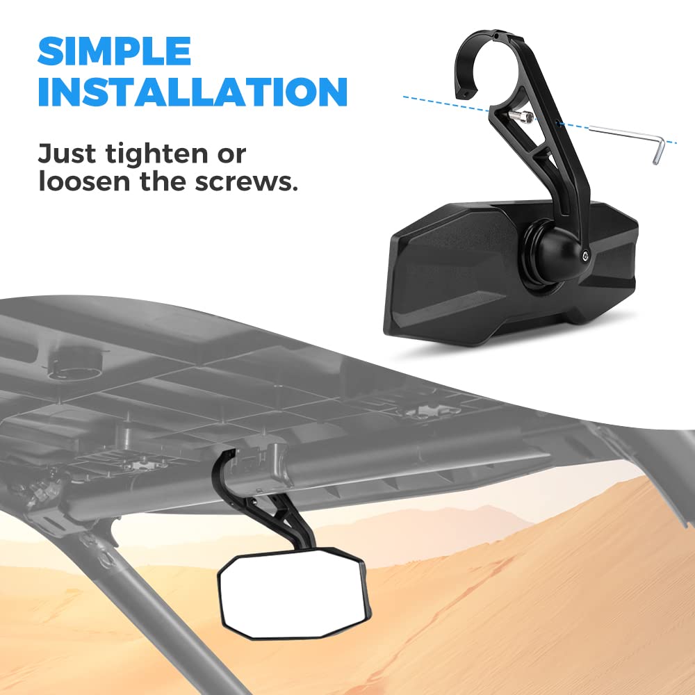 Rear View Center Mirror for 1.75” Roll Bar for Polaris RZR