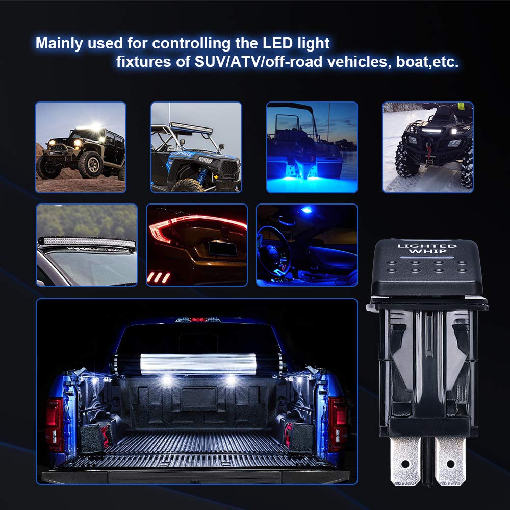 Lighted Whip Illuminated Marine Rocker Switch 12V