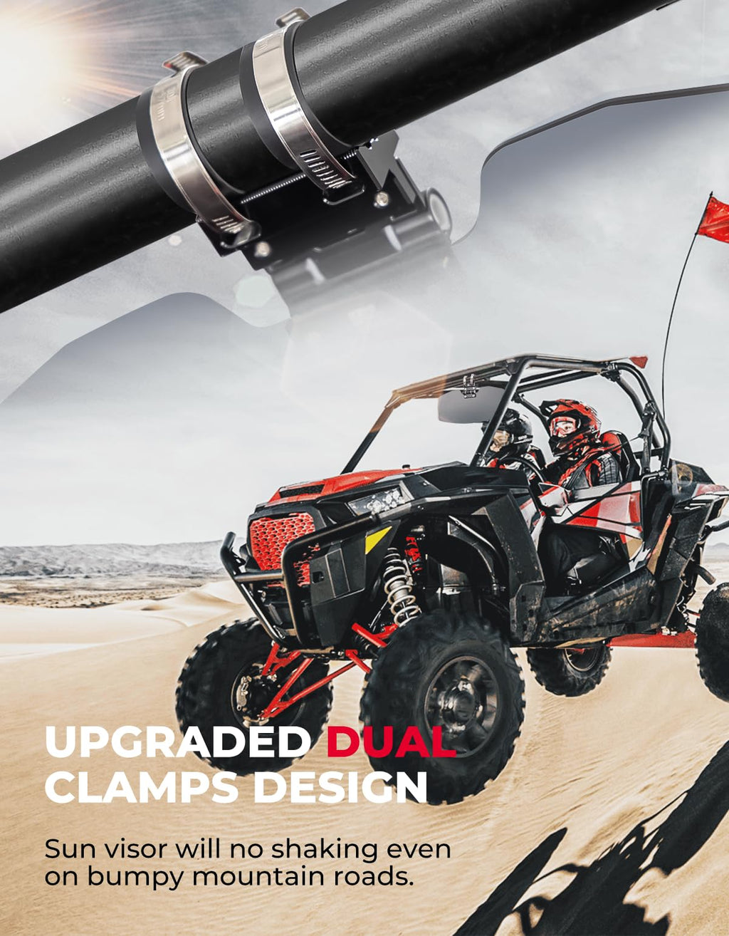 Oversized Upgraded UTV Sun Visor Mirror for 1.5”-2” Roll Bars – fits Polaris Ranger (view 6)