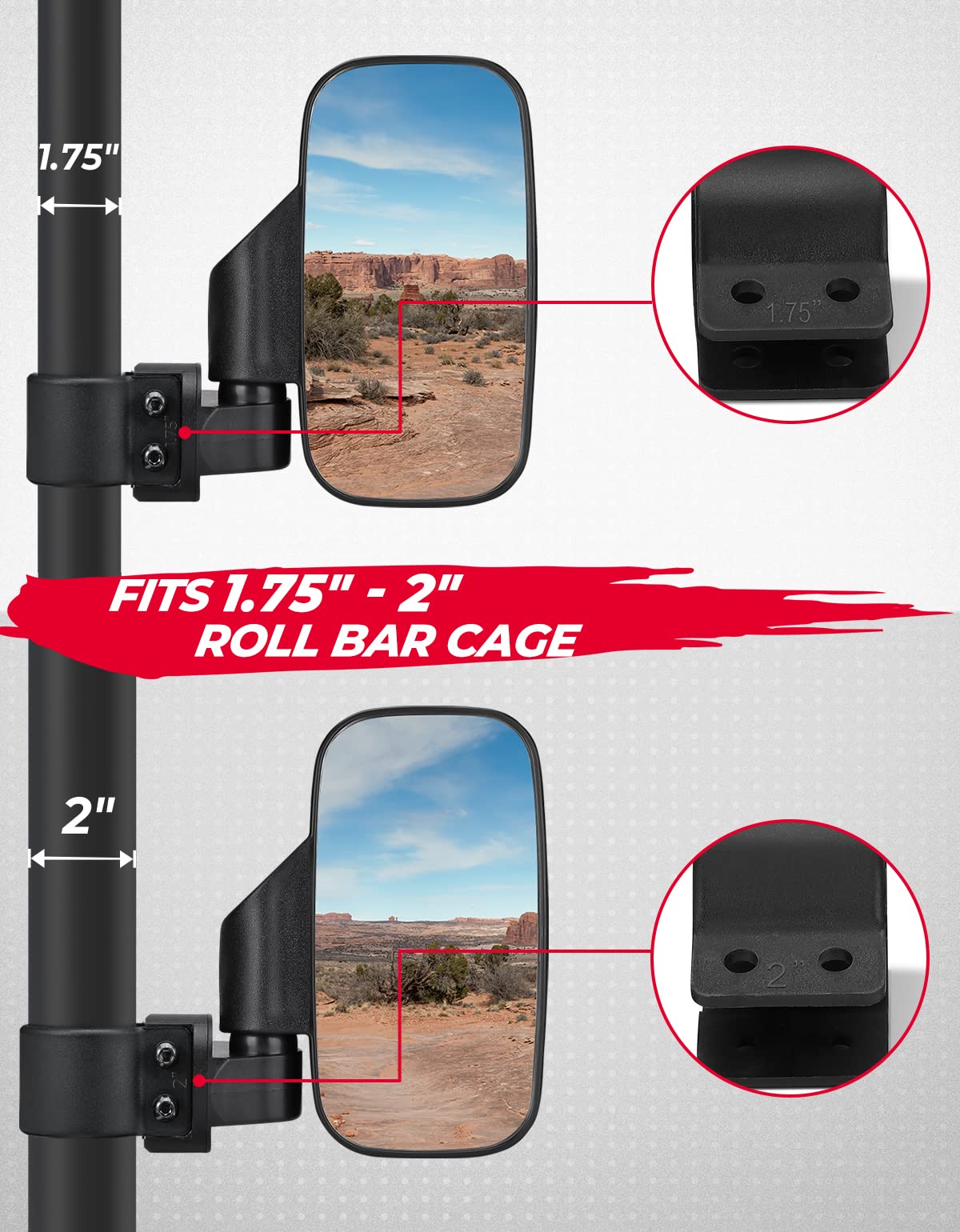 UTV 1.75"-2" Side View High Impact Convex Mirror for Can-am/Mule/Ranger/RZR