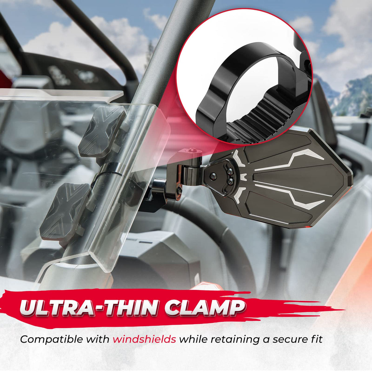 CNC Aluminum UTV Side Mirrors for 1.6"-2" Roll Bar