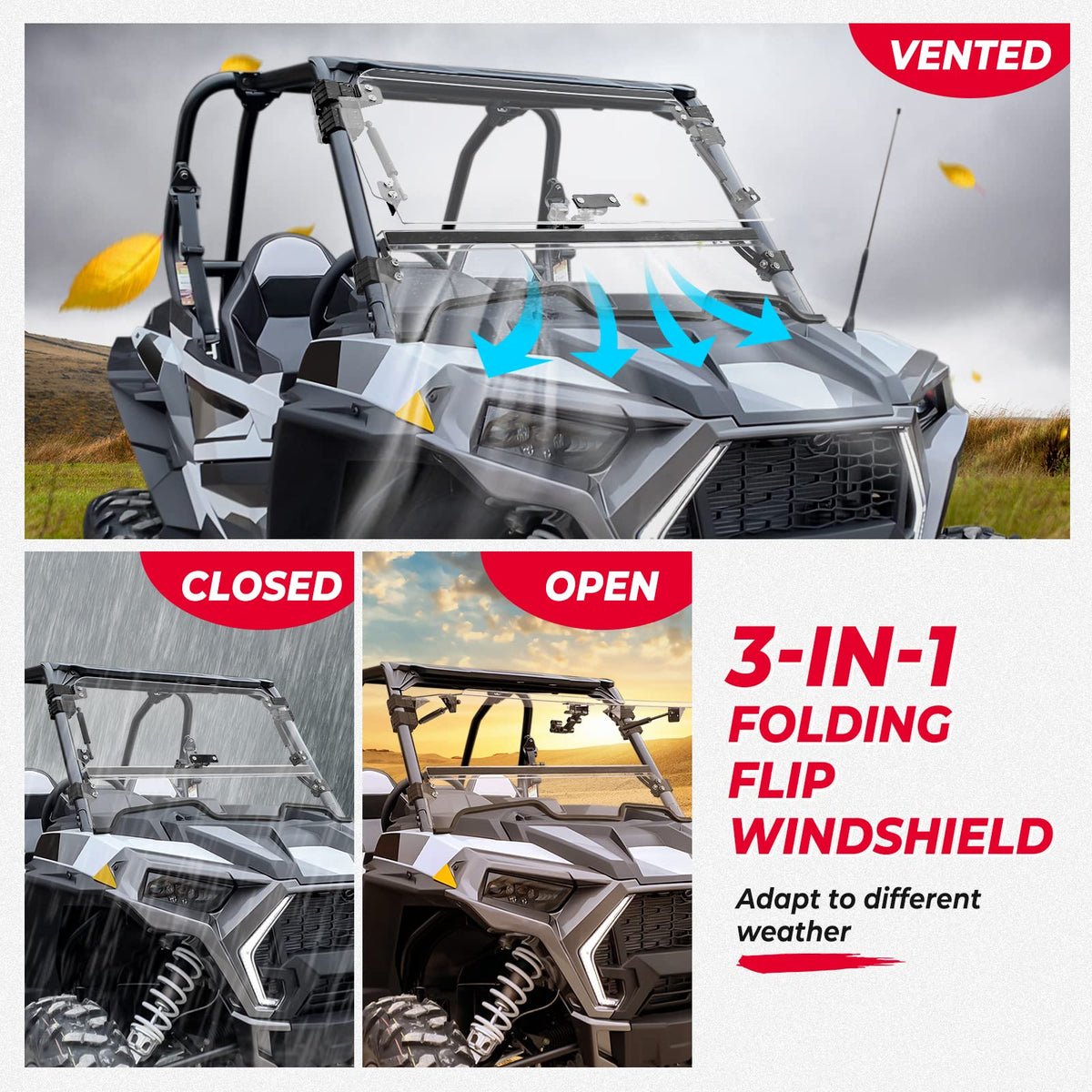 Cab Enclosures 2 Soft Upper Doors 3-IN-1 Flip Windshield for Polaris RZR XP 1000 – fits Polaris RZR XP Turbo (view 6)