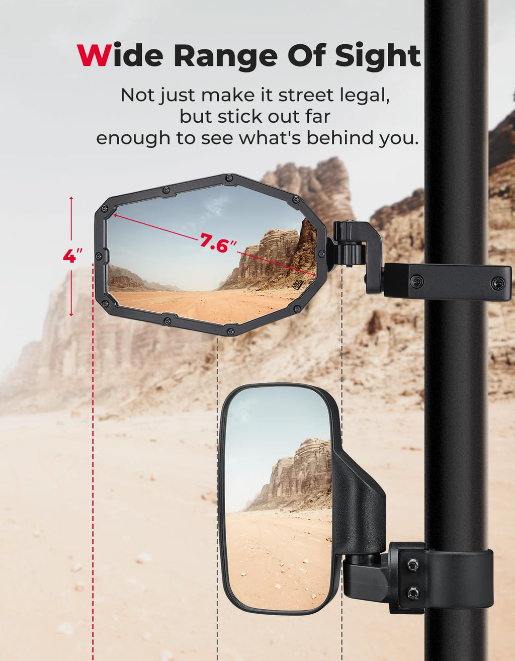 Side Mirrors with LED Turn Lights for Can Am Maverick X3/ RZR w/ 1.6"-2" Roll Bar