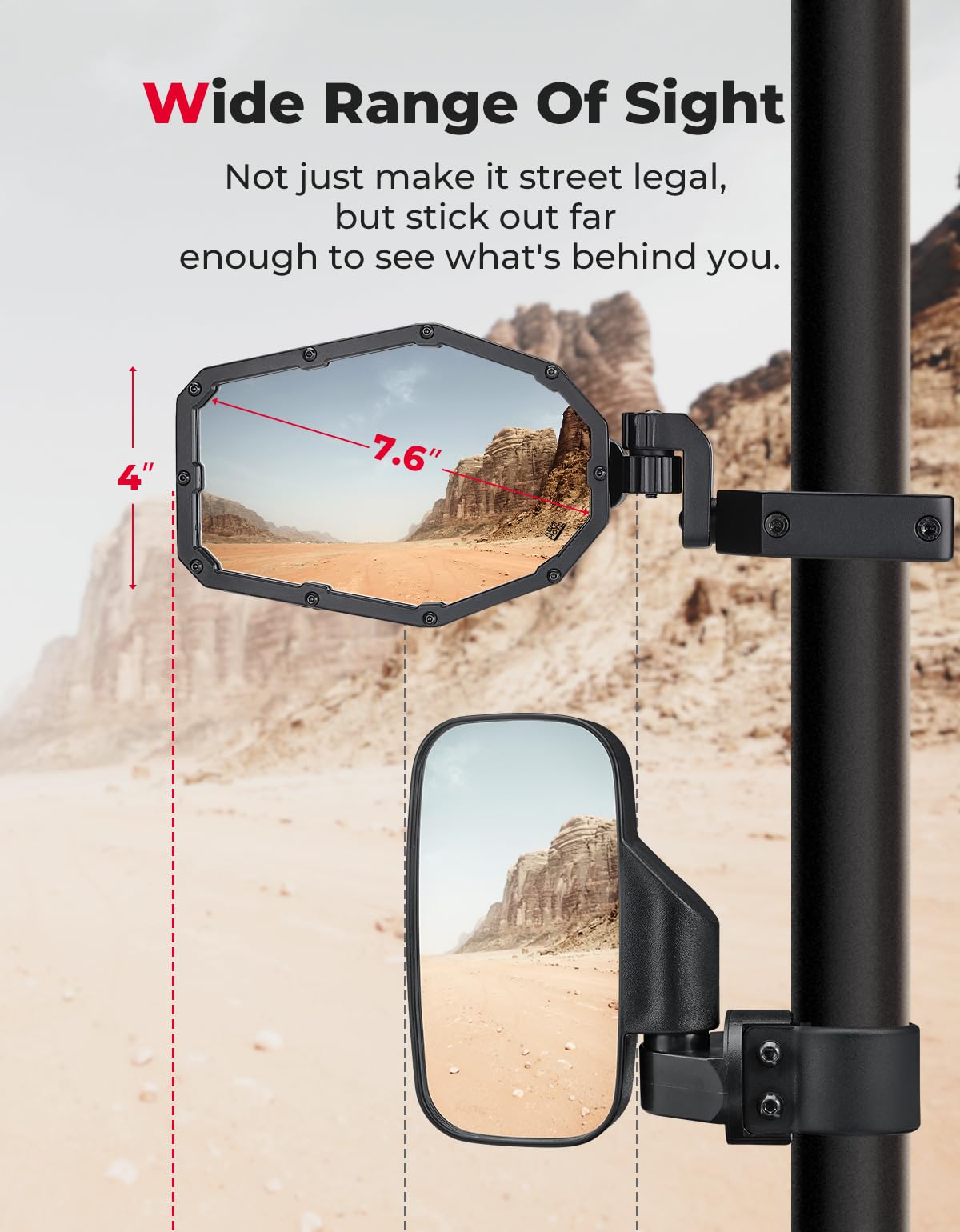 Side Mirrors with LED Turn Lights for Can Am Maverick X3/ RZR w/ 1.6"-2" Roll Bar