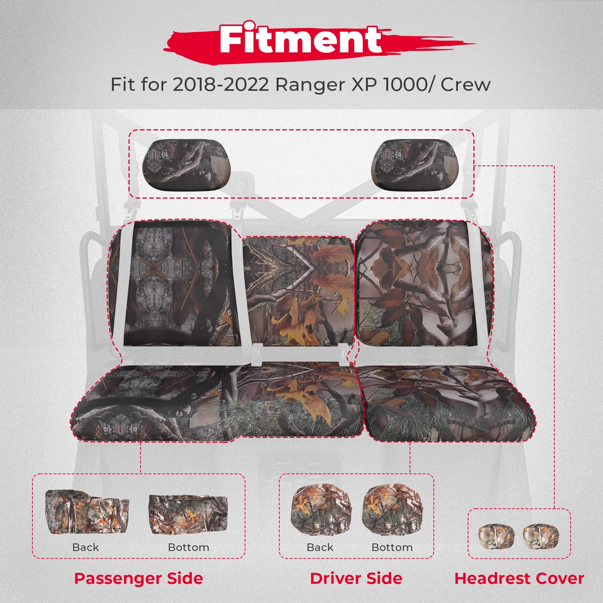 Camo Split Bench Seat Covers for Polaris Ranger XP 1000/Crew