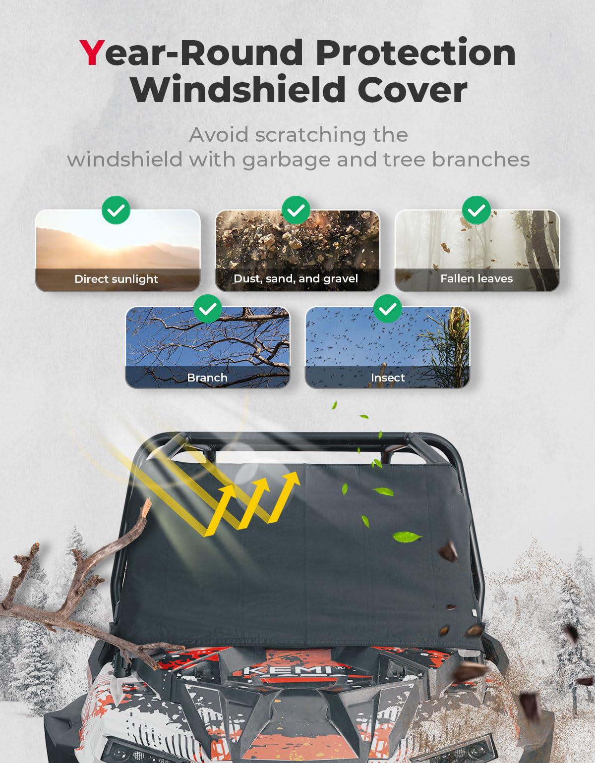 Windshield Cover for Ice and Snow for Polaris RZR XP 1000 / Turbo – fits Polaris RZR XP 1000 (2014-2023) (view 7)