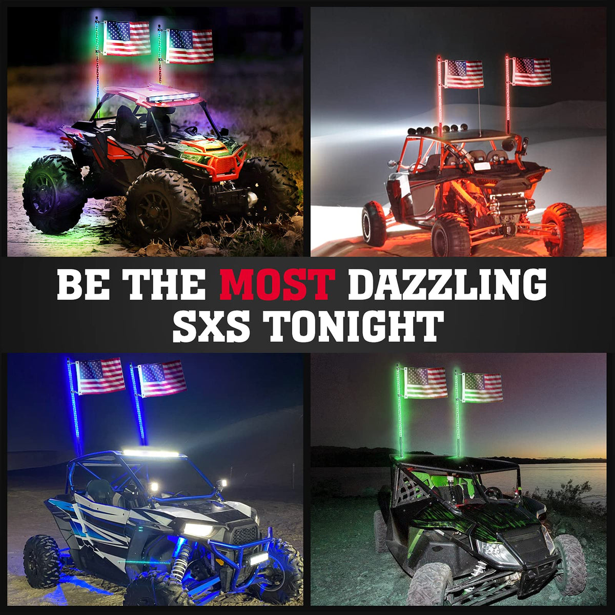 UTV ATV 5FT 2PCS Spiral Whip Light Bluetooth Control w/ Turn Signal Function