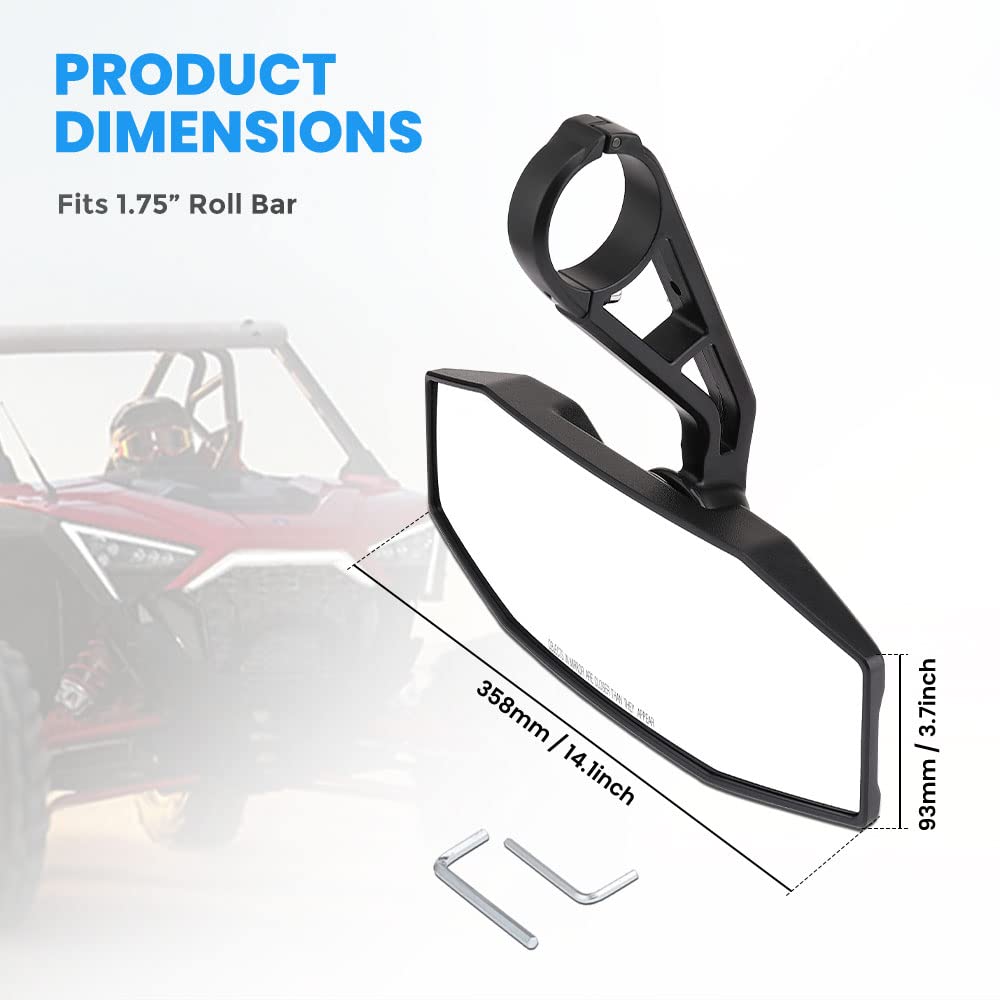 Rear View Center Mirror for 1.75” Roll Bar for Polaris RZR