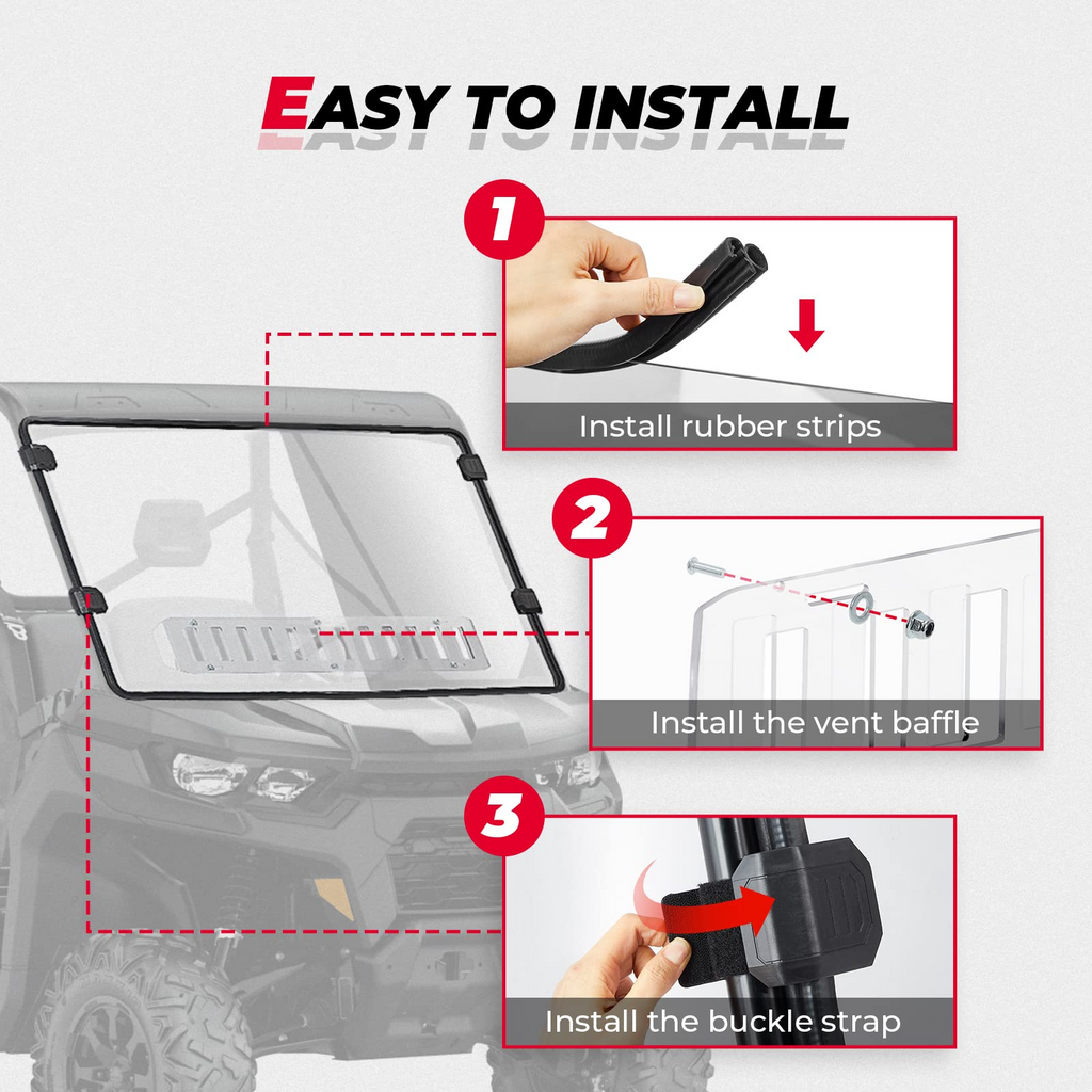 Front Vented Full Windshield for Can Am Defender HD 5/ 8 / 10 / MAX – fits Can-Am Defender MAX HD10