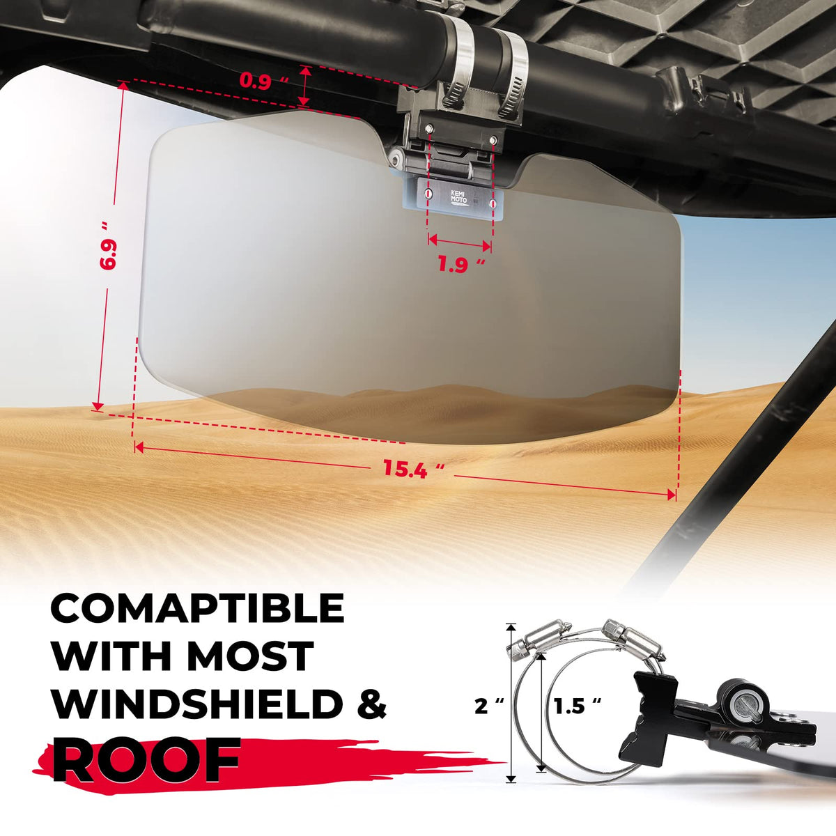 UTV Sun Visor Fit 1.5-2 in Roll Bars UTV Side X Side with Windshield – fits Polaris Ranger (view 2)