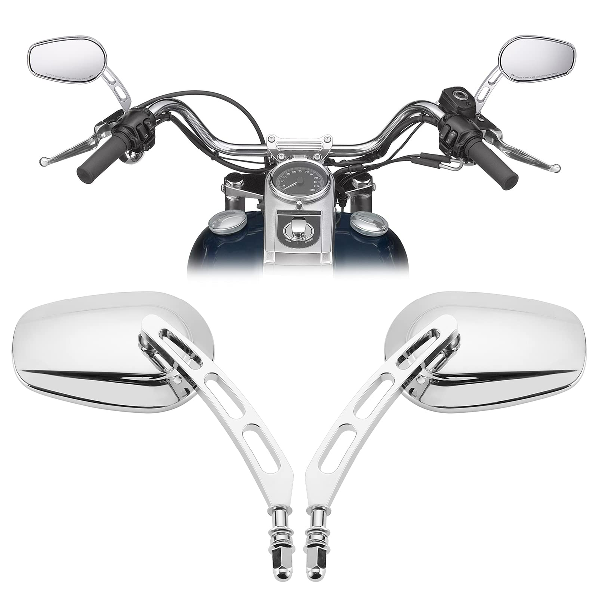 Side Rear View Mirrors with M8 Thread for Harley – fits Polaris Ranger
