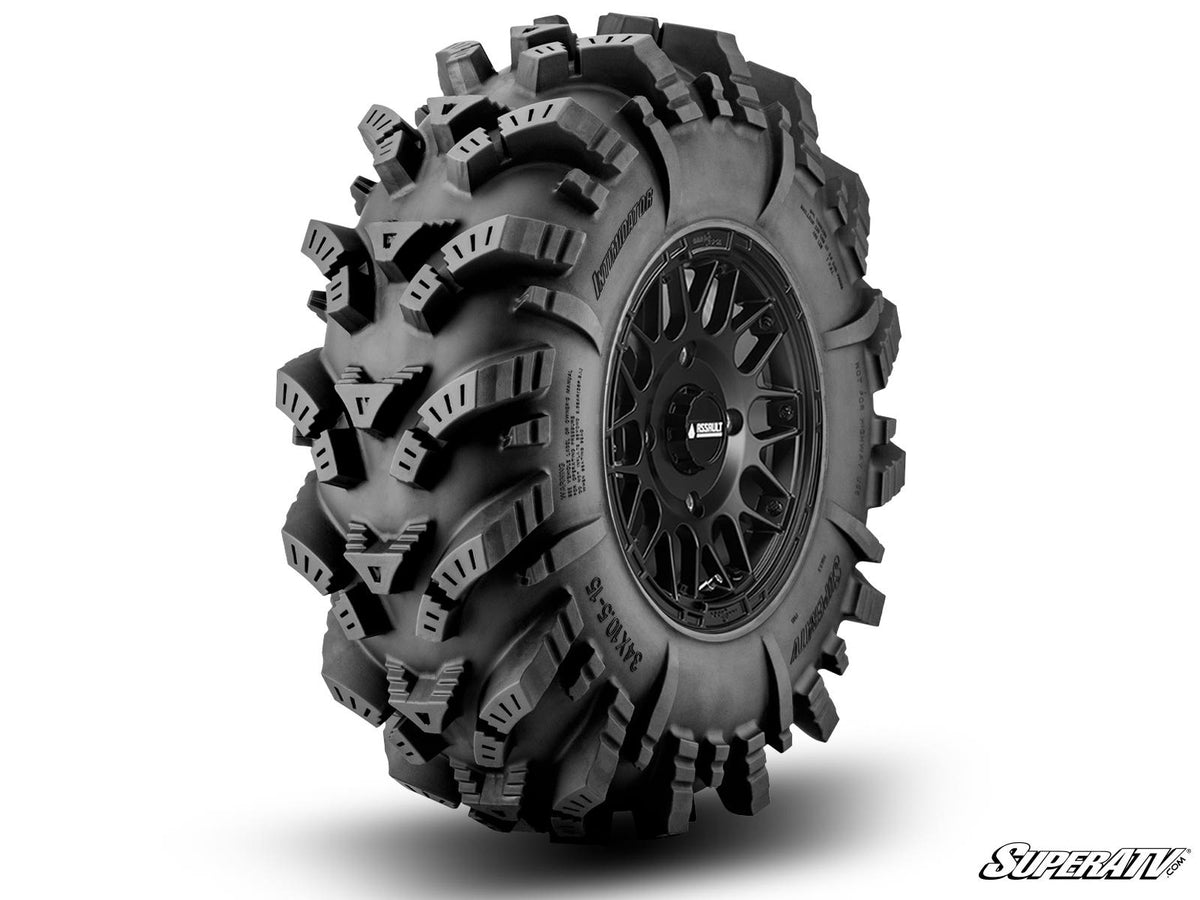 Intimidator Tires 34x10x15 on 15" Satin Black Hellfire Wheels 5/4.5 Pattern