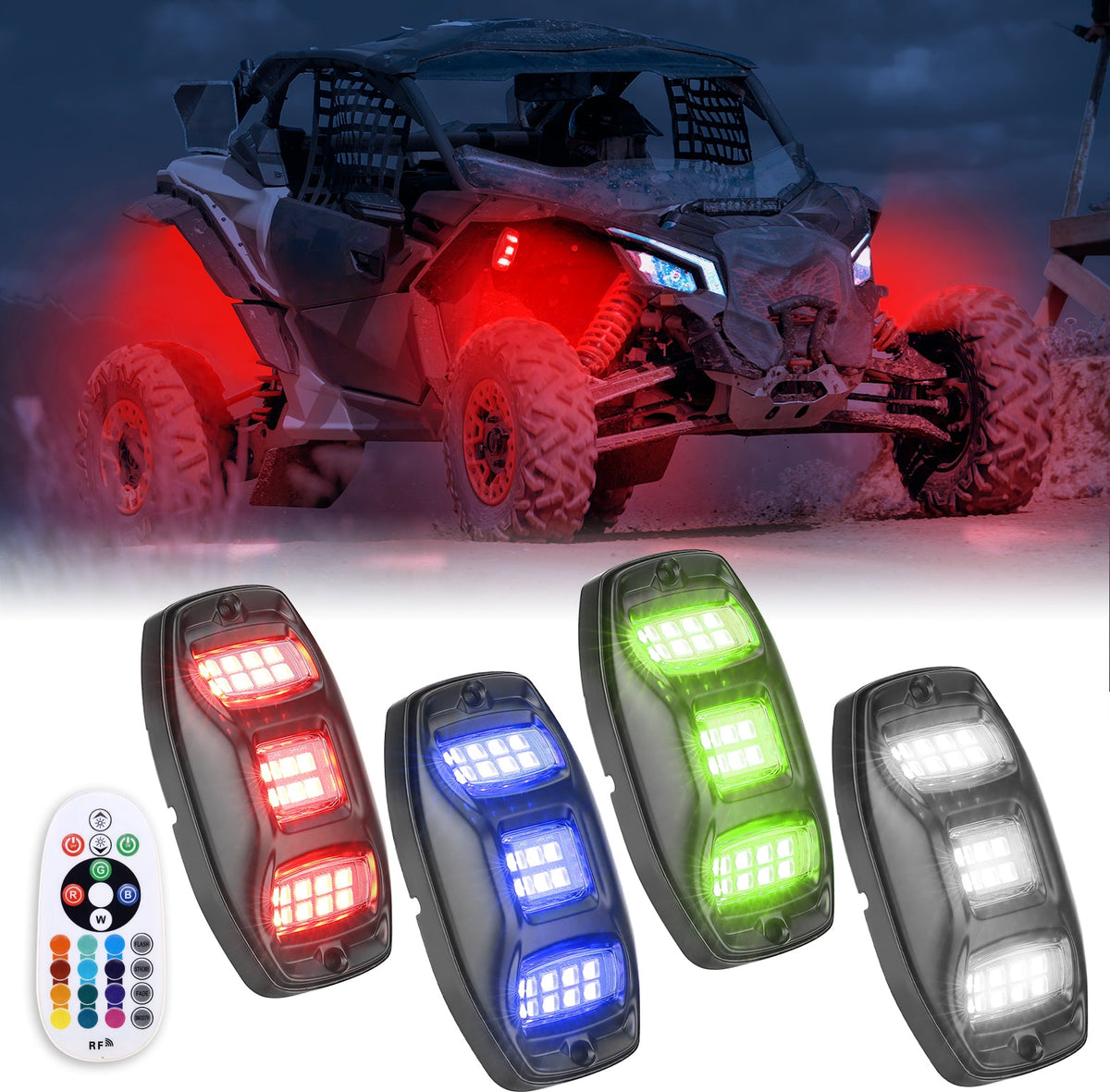Universal 8 Pods RGB Rock Light Kit for UTV ATV Jeep Truck SUV Car