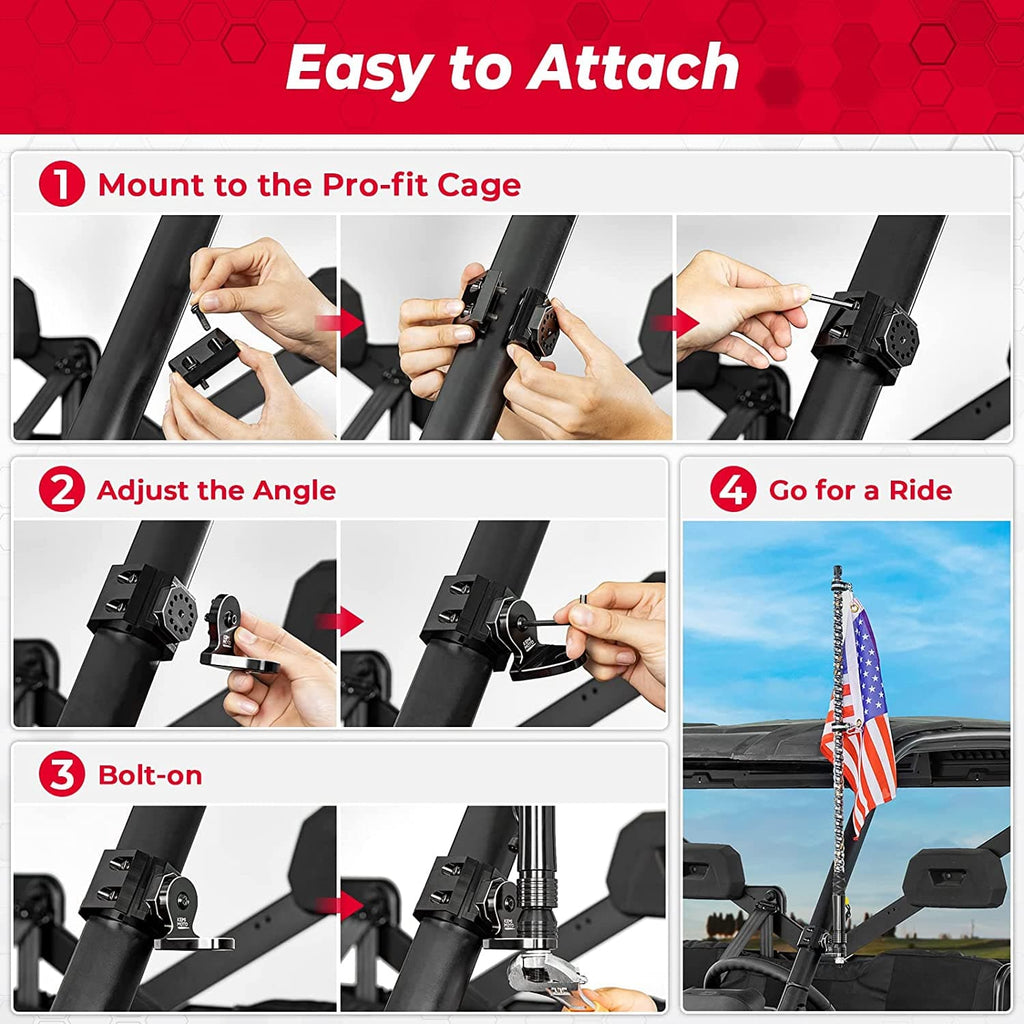 UTV Whip Light Flag Mount for Pro-fit Cage