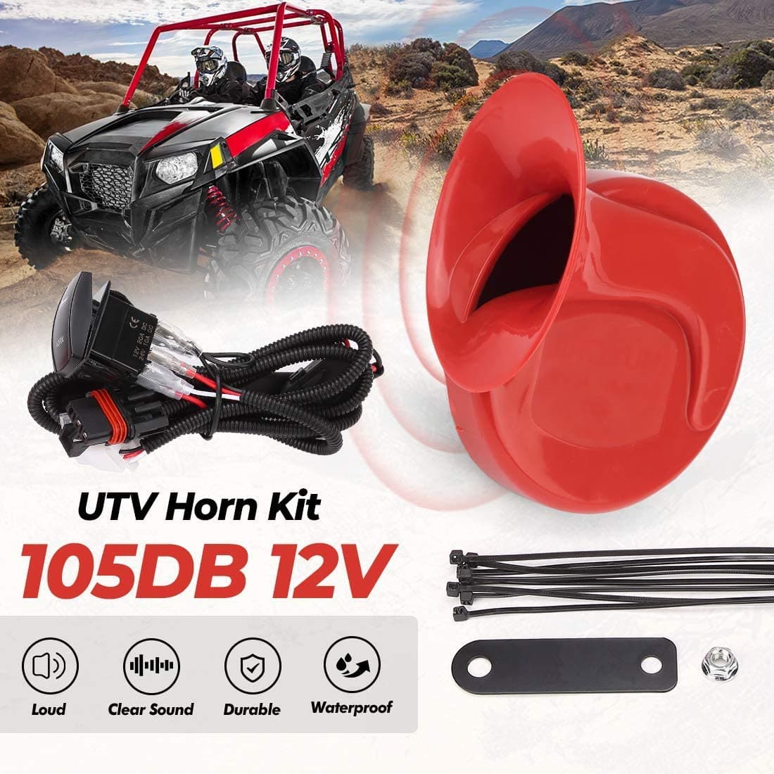 UTV Universal Horn Kit with Rocker Switch 12V