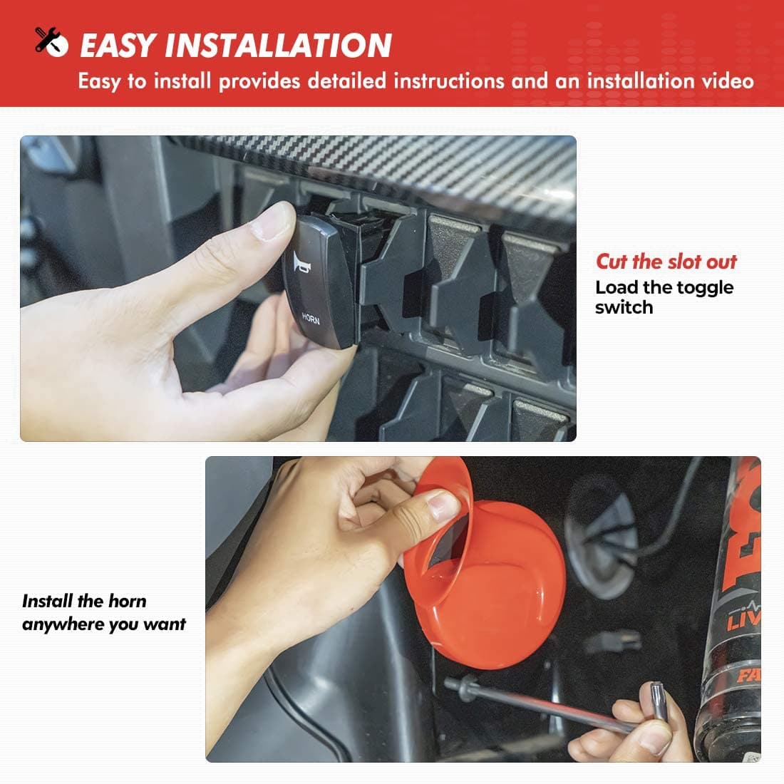 UTV Universal Horn Kit with Rocker Switch 12V