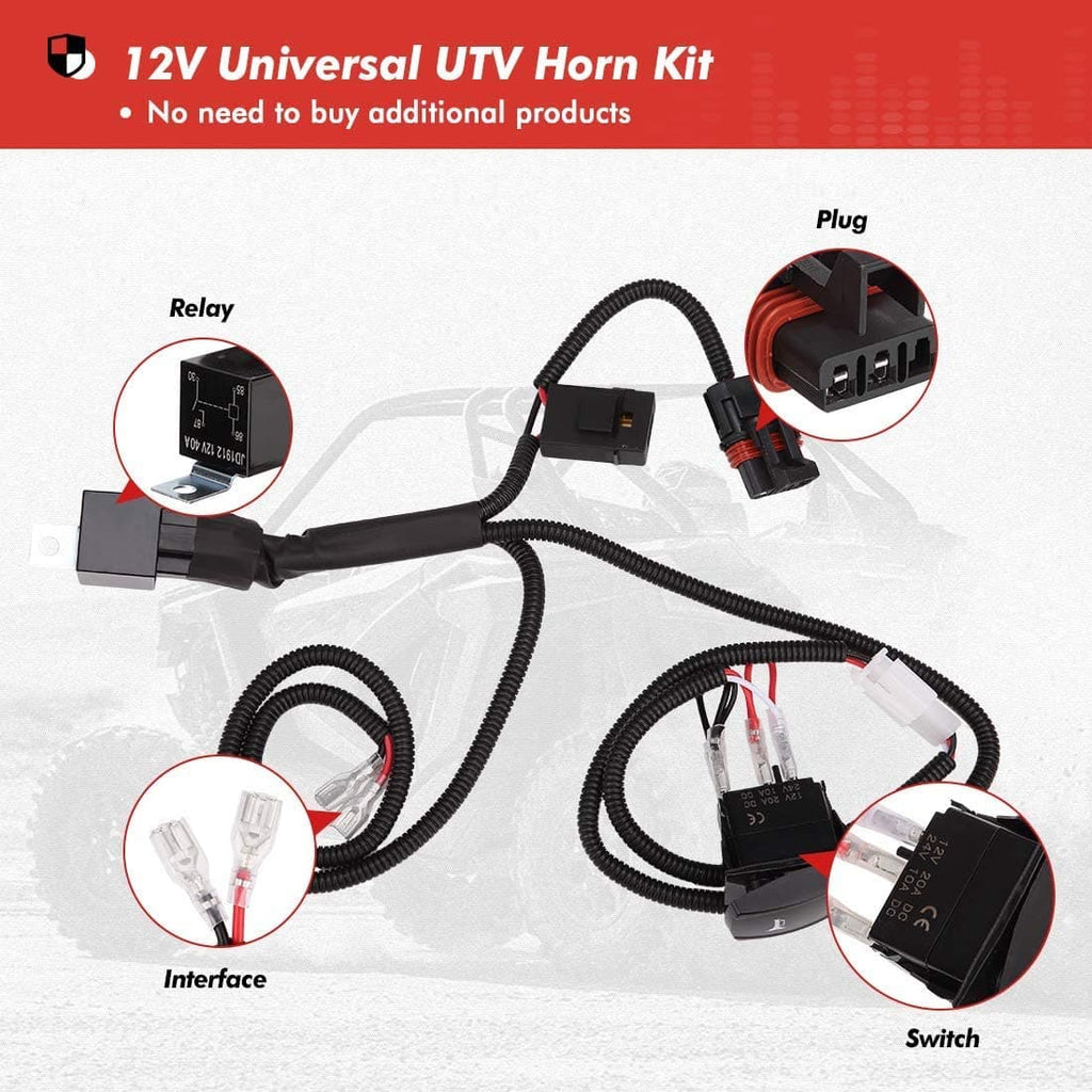 UTV Universal Horn Kit with Rocker Switch 12V