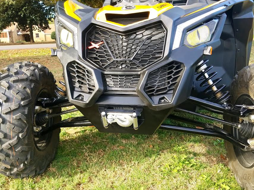 Rage Fab stealth front bumper with winch mount on a Can-Am Maverick X3
