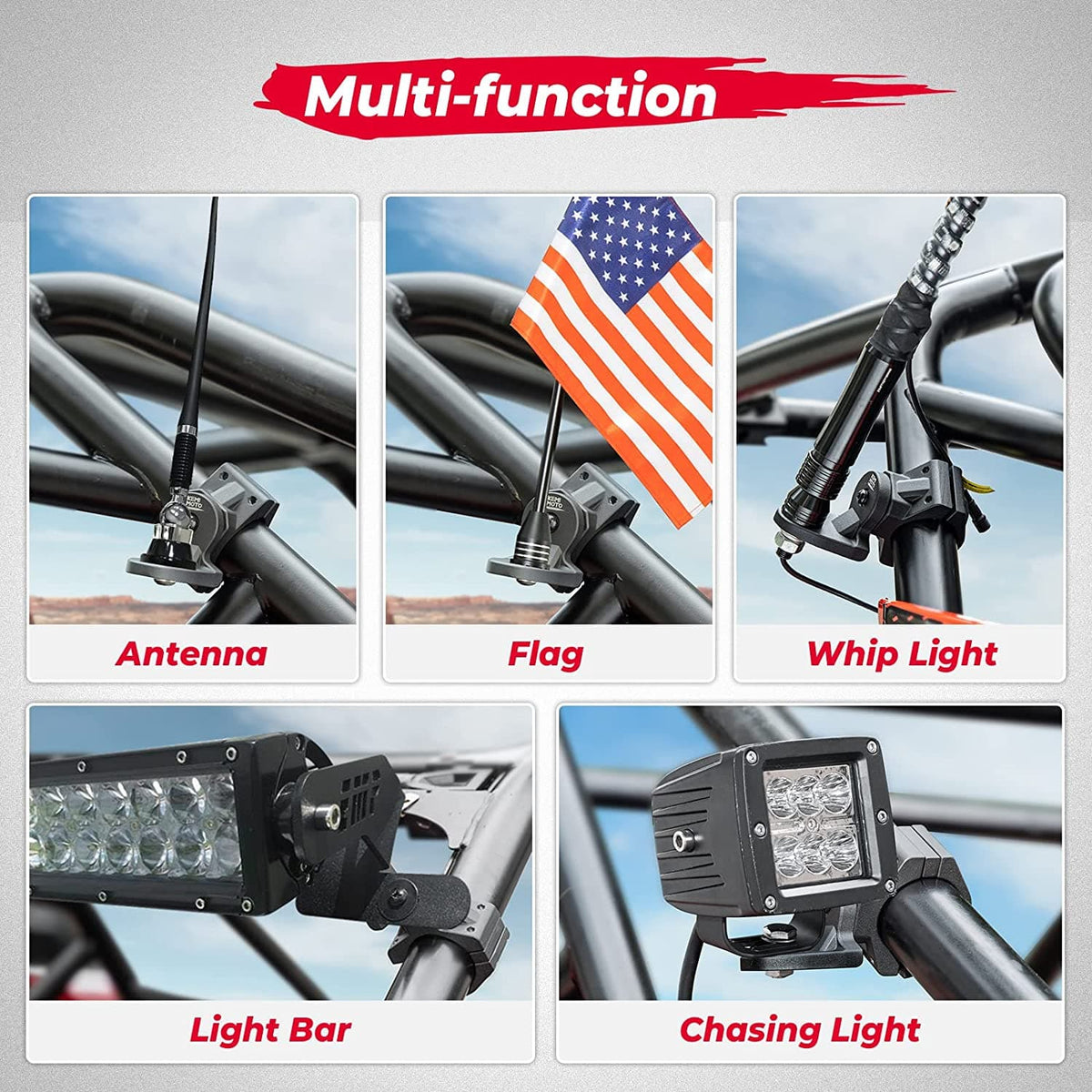 UTV Whip Light Mount for 1.75''-2'' Roll Bar Cage