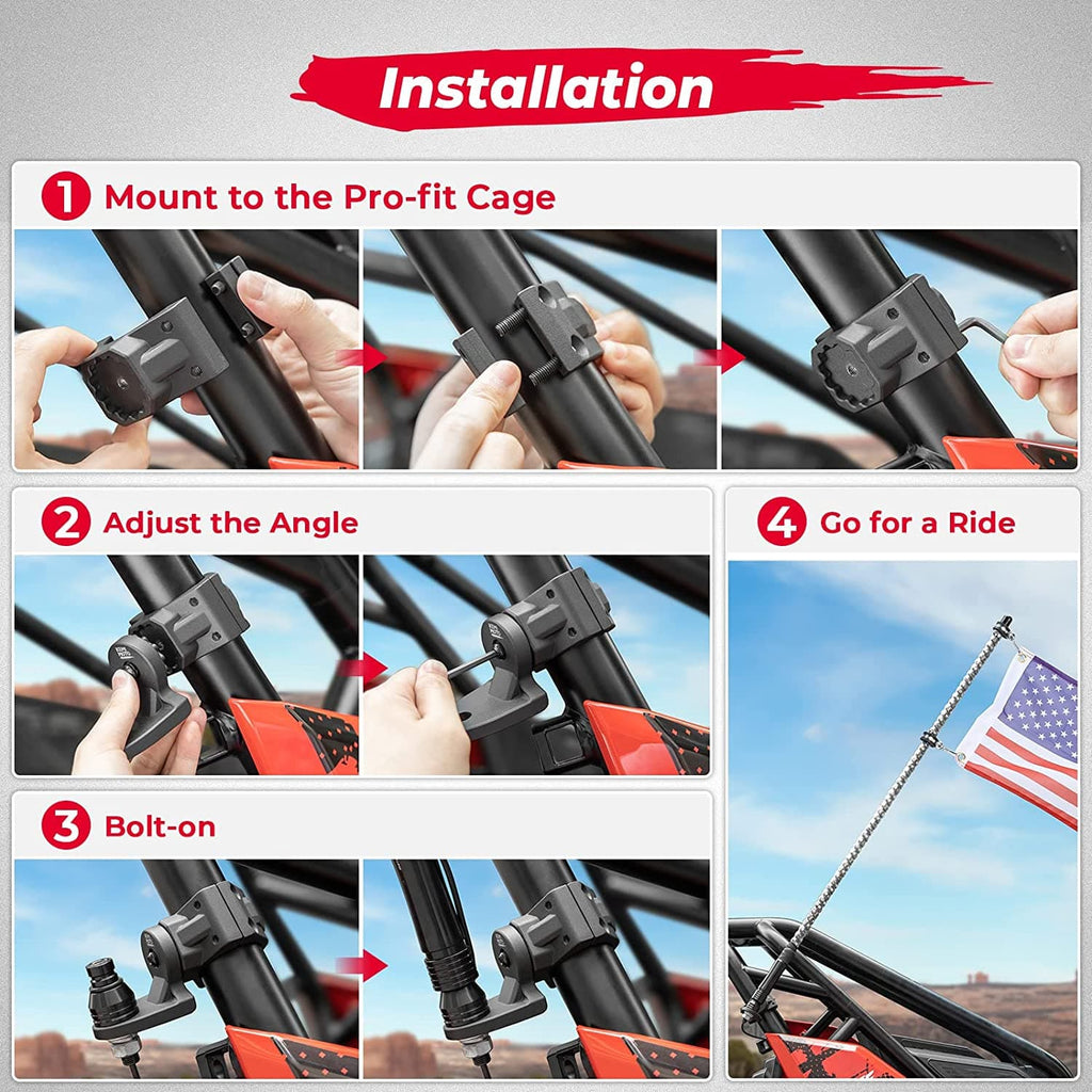 UTV Whip Light Mount for 1.75''-2'' Roll Bar Cage